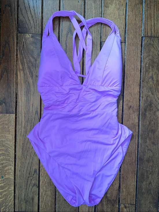 BECCA Other - BECCA Lilac Ruched One-Piece Swimsuit Lace Up Back Large NWOT BUNDLE DEAL